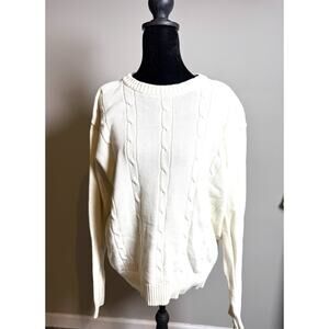 Oscar De La Renta Mens Cable Knit Sweater Sz XL Cream Cotton Crewneck